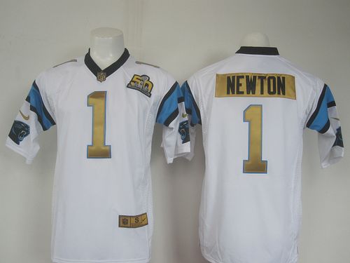Nike Panthers #1 Cam Newton White Super Bowl 50 Collection Men's Stitched NFL Elite Jersey - Click Image to Close